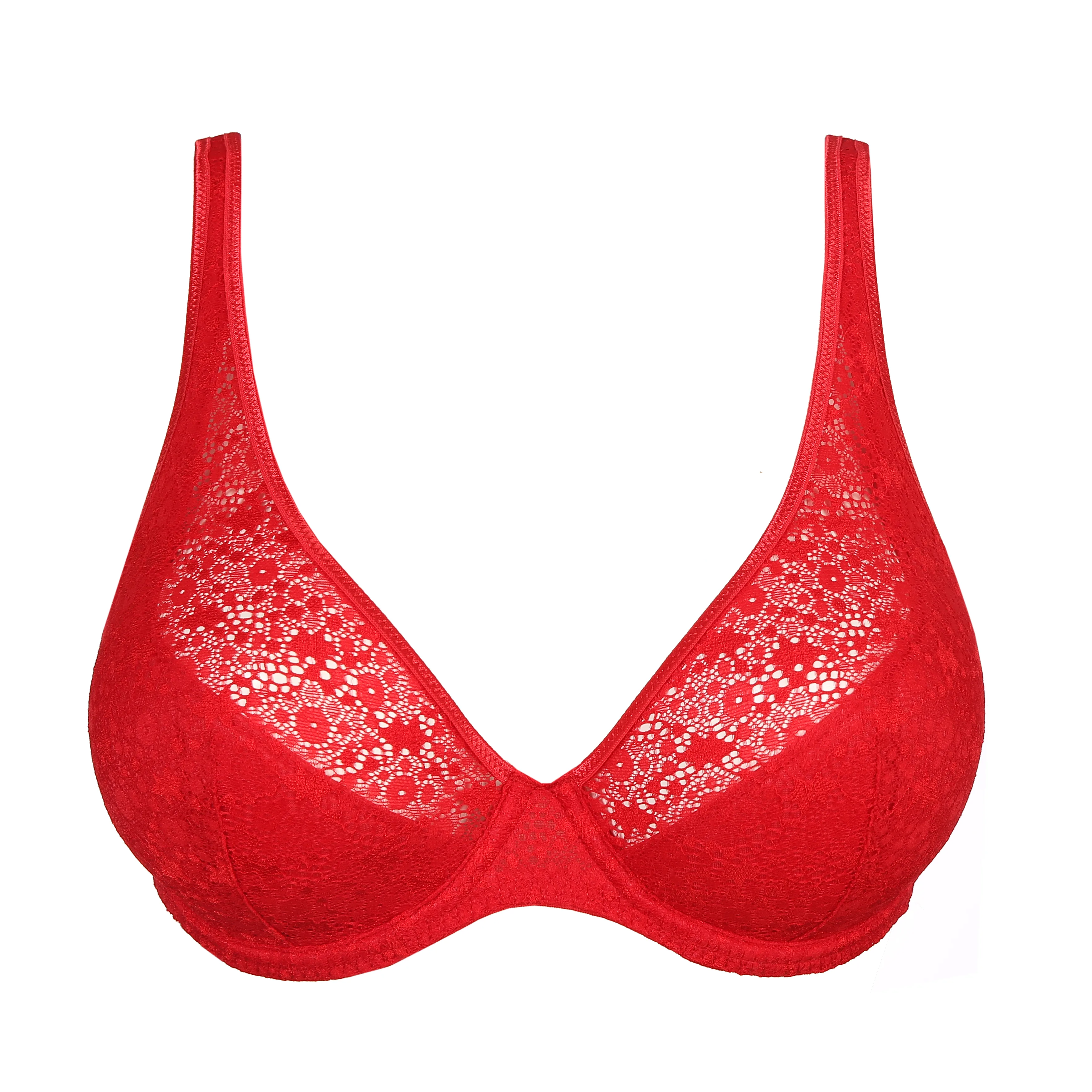 Deep plunge lace bra - Red - Ladies