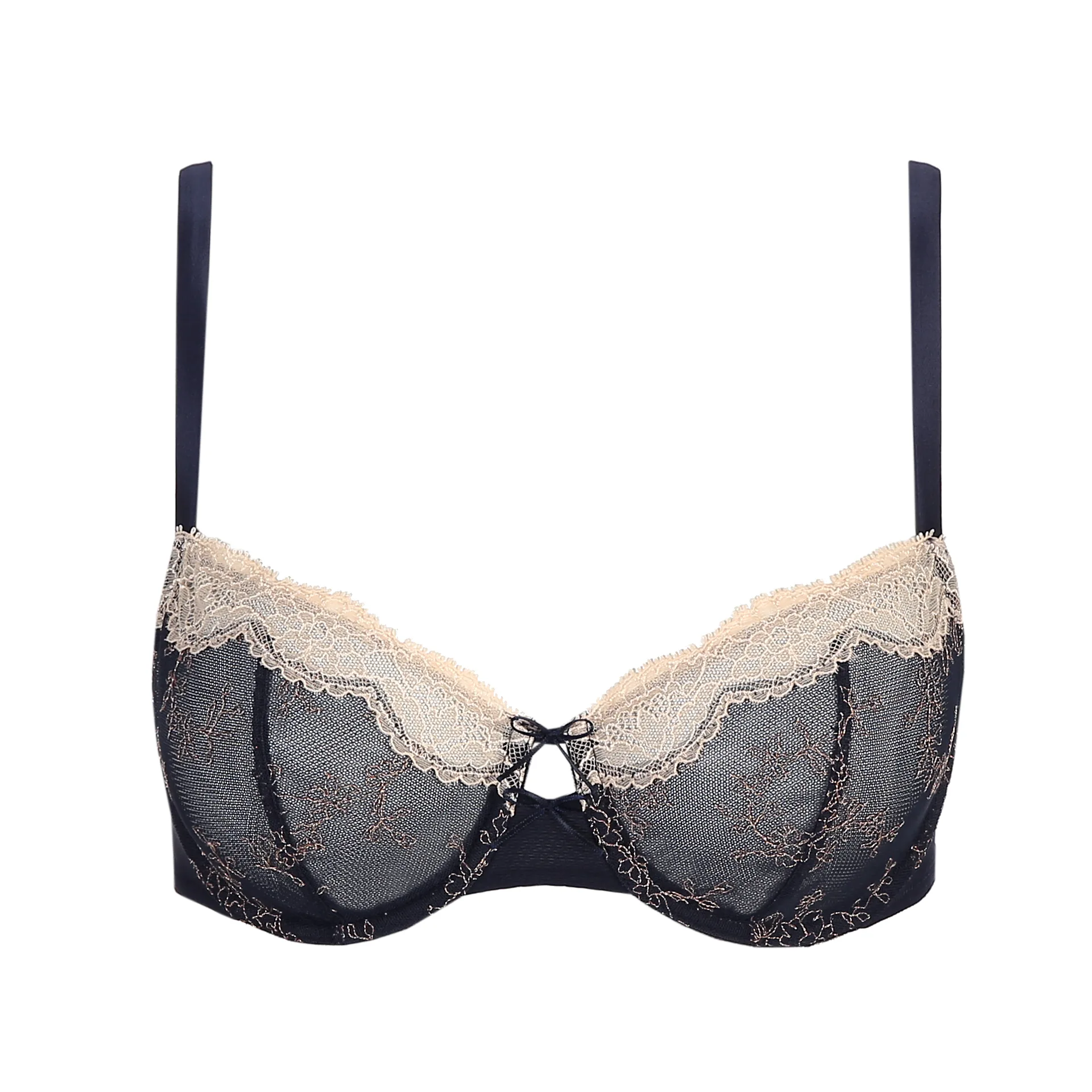 Non-wired bra in black with French Leavers lace