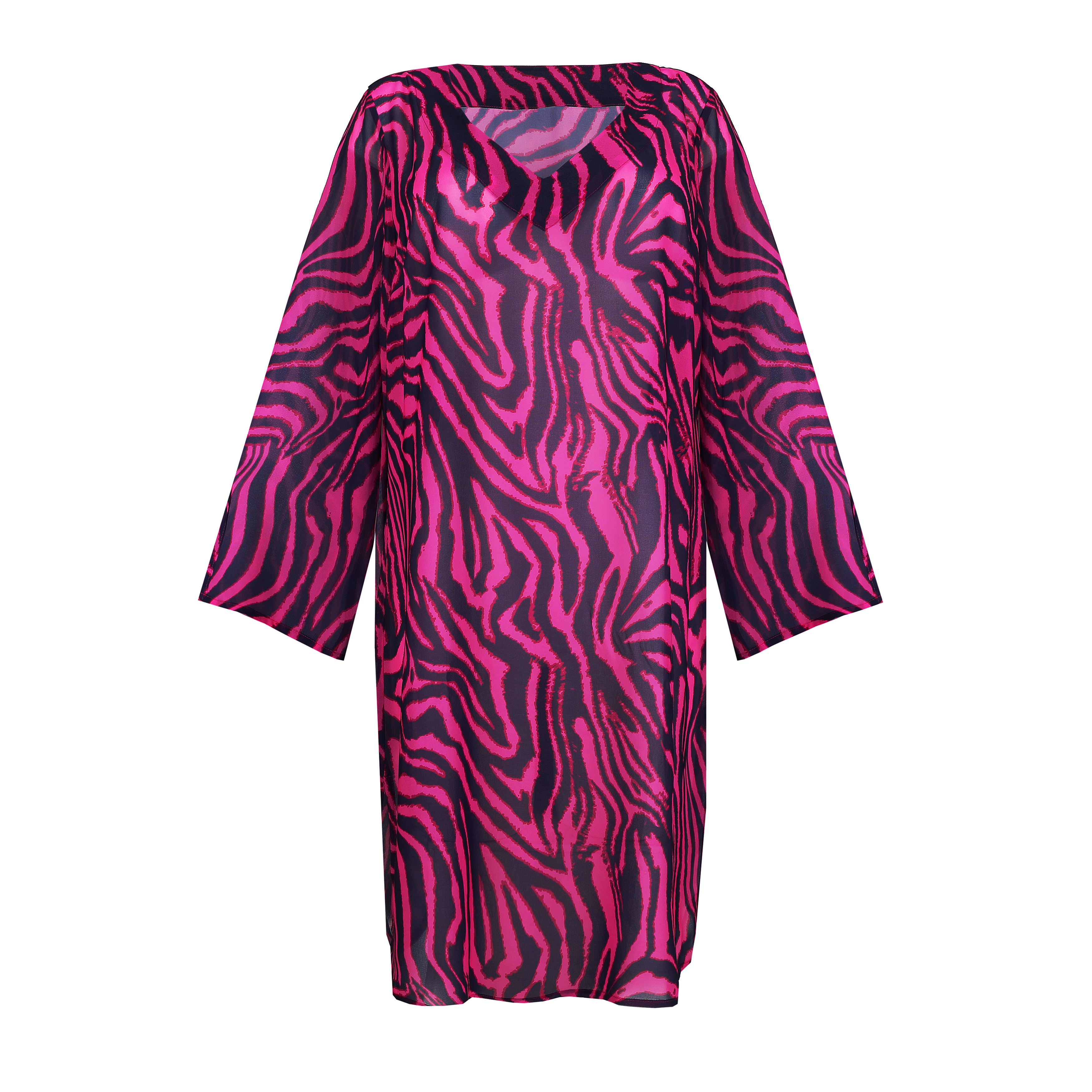 princess polly baby blue dress Plus Size - Dark Grey & Pink Zebra Hacci Mock Neck Trapeze Dress