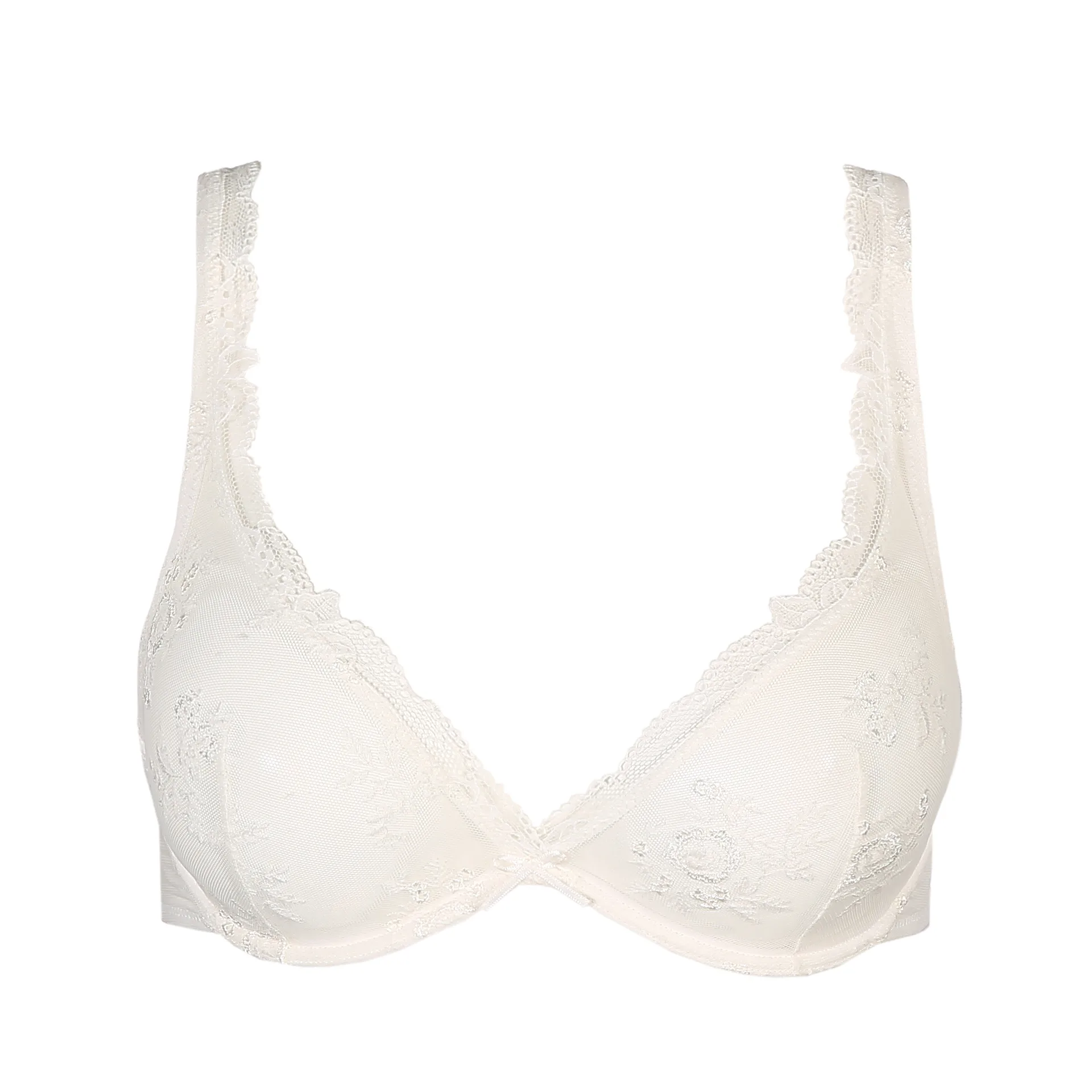 Off-white padded push-up bra with Leavers lace trim