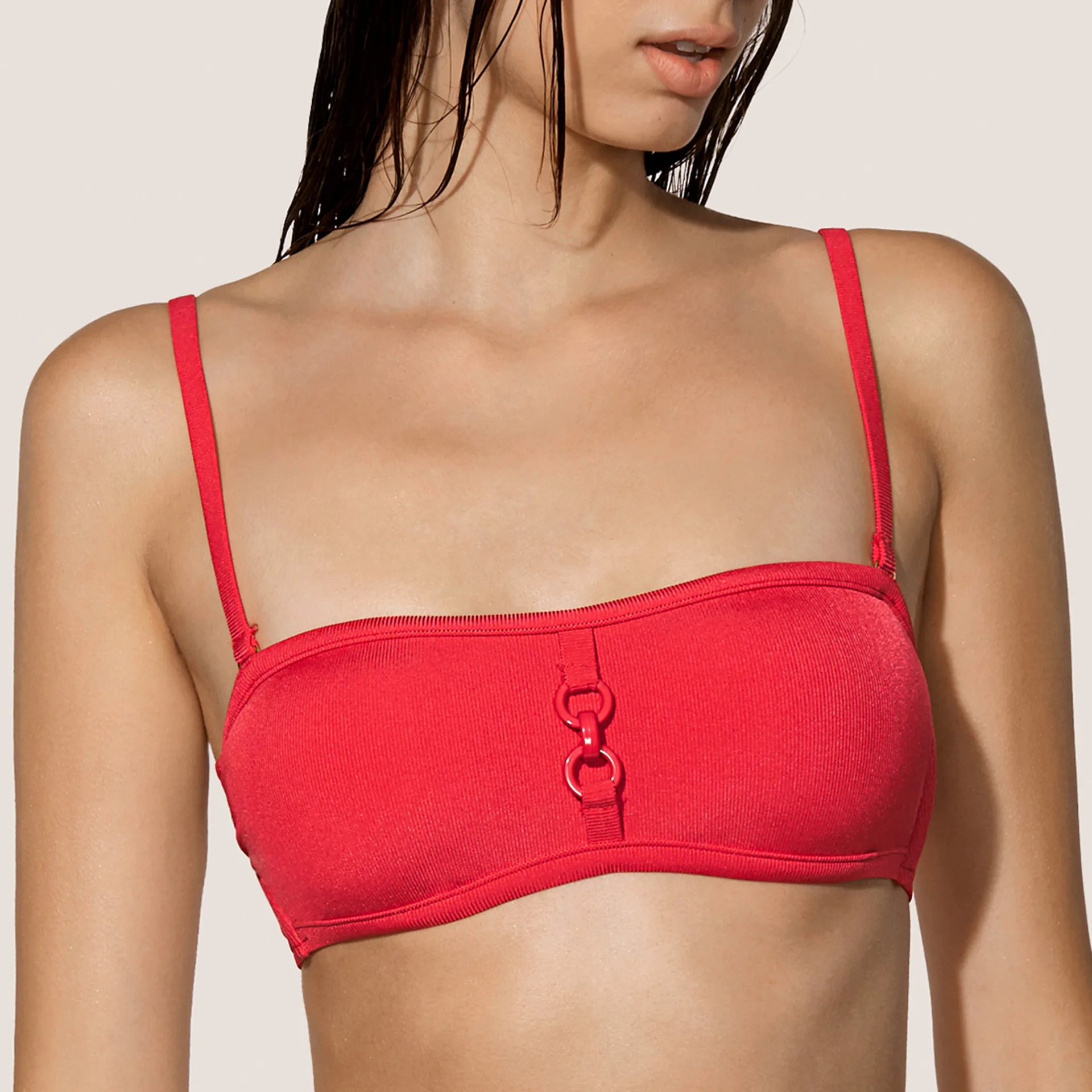 Andres Sarda Swimwear GRAY Red strapless bikini top wireless