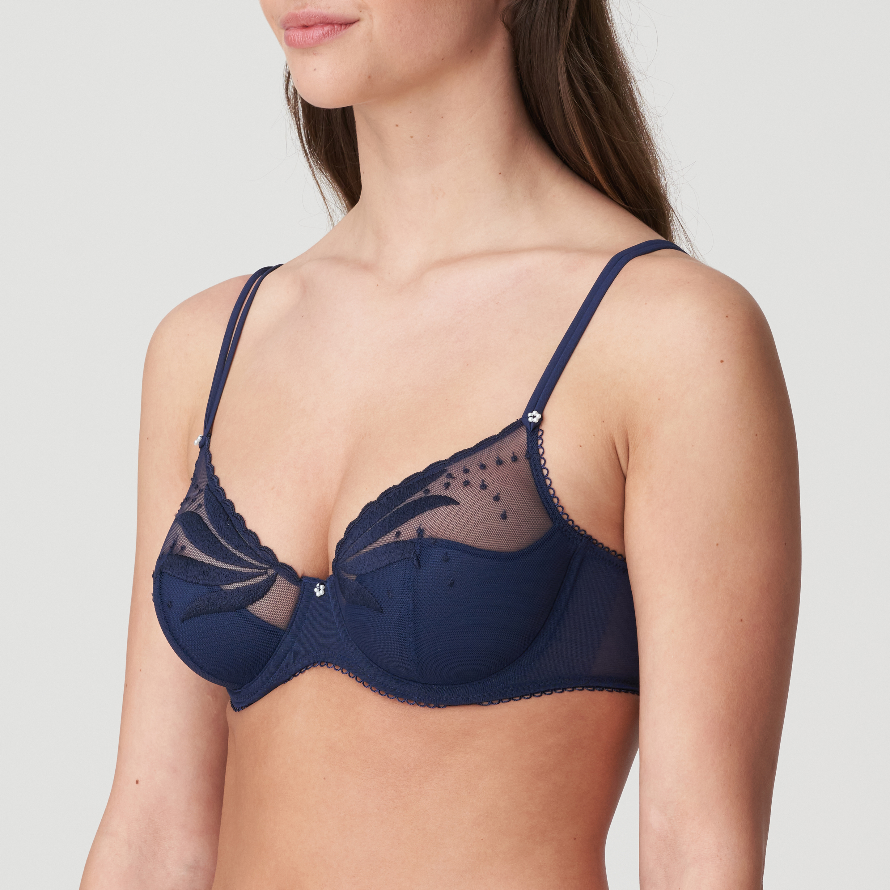 New Look blue or grey underwired glitter embroidered padded deep plunge bra  34F