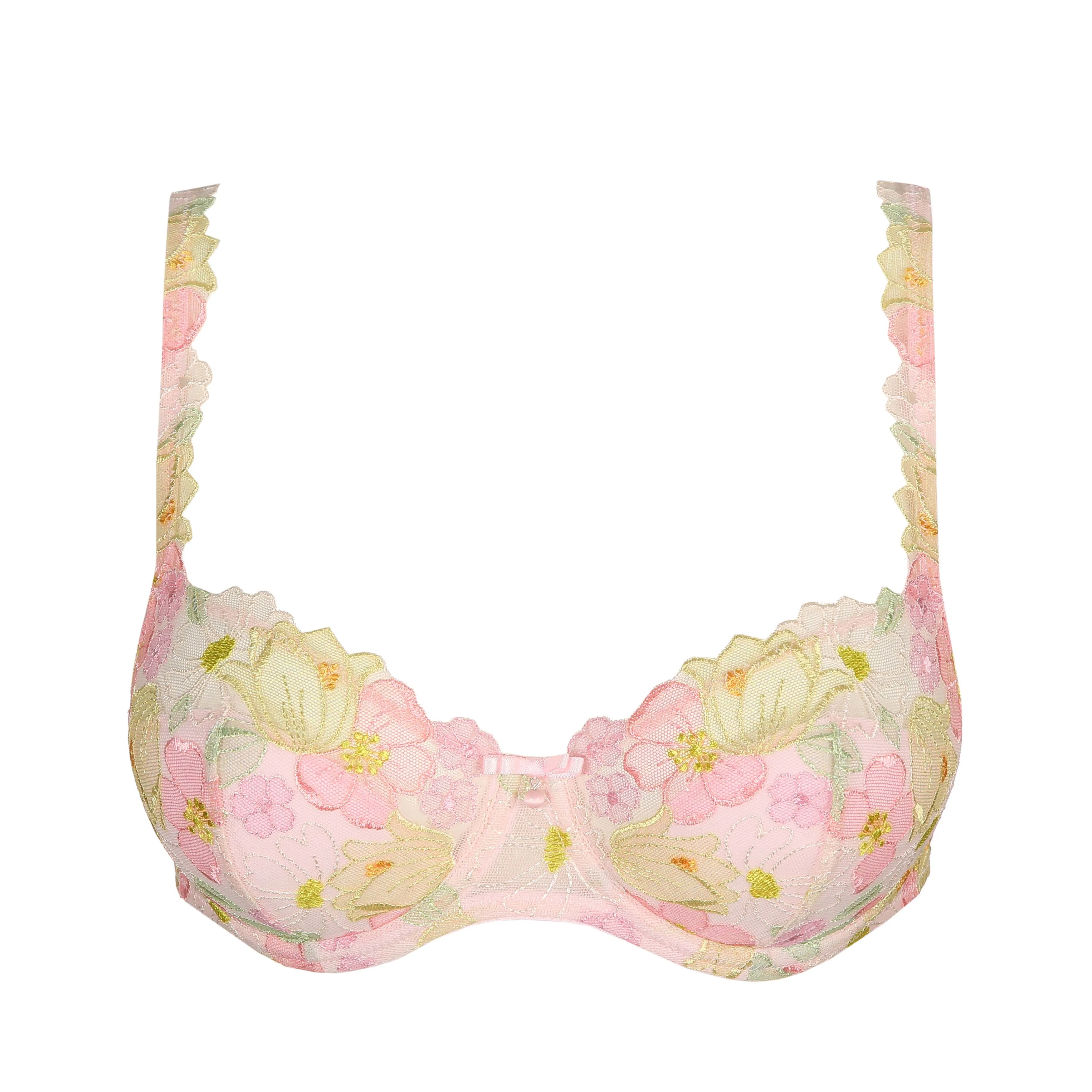Buy Padded Non-Wired Demi Cup Floral Print Plunge Bra in Baby Pink
