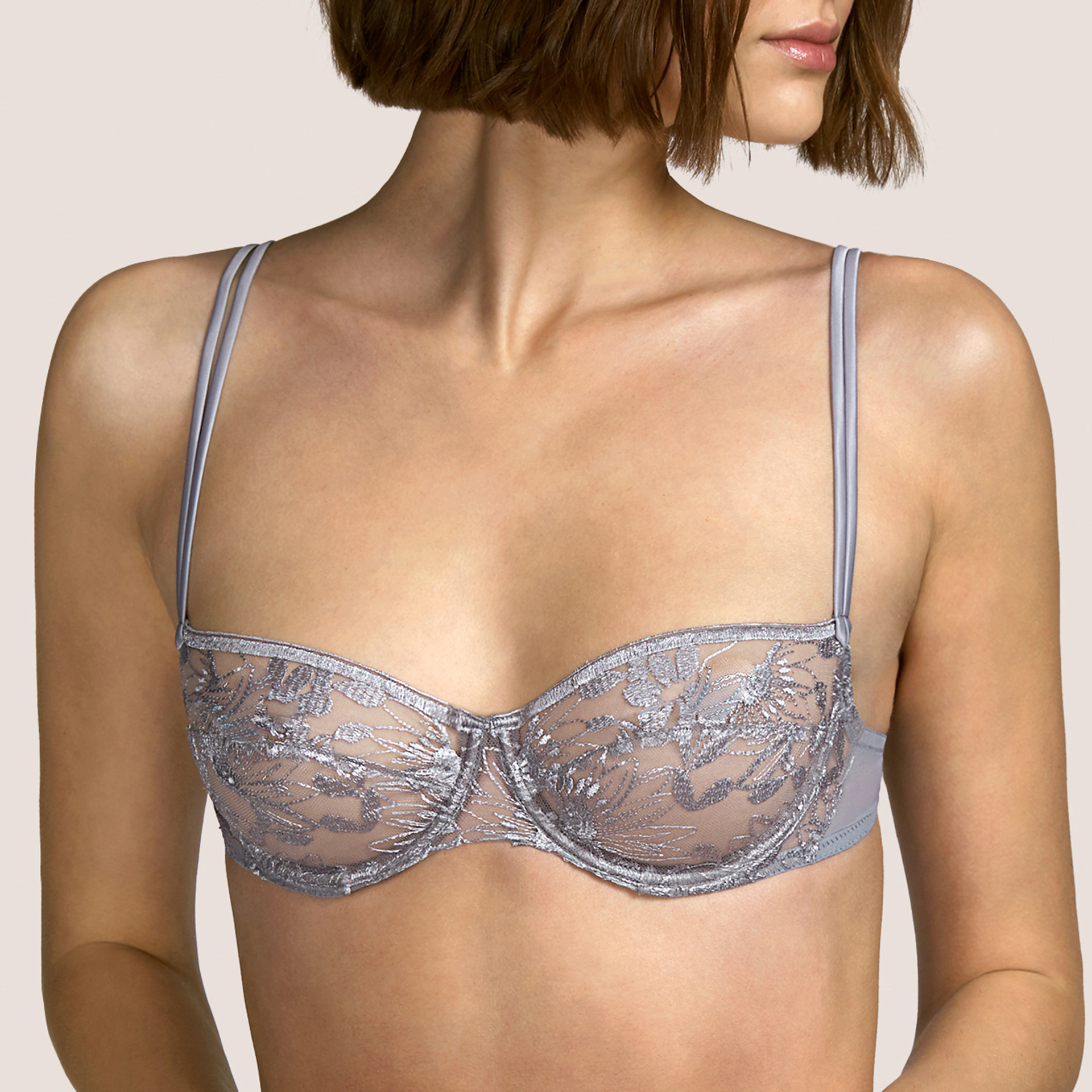 Balcony Cleavage Underwire Bra Rosme Lingerie Silver Liner