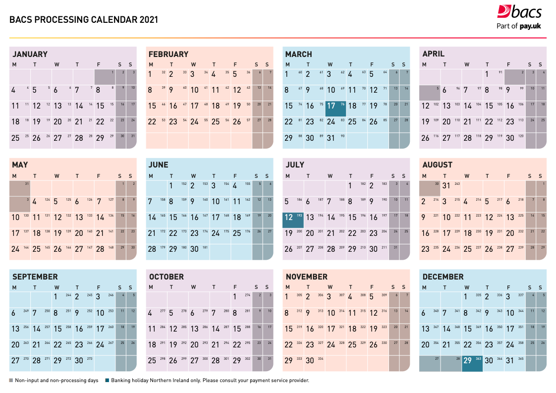Bacs processing calendar 2021 - page 1