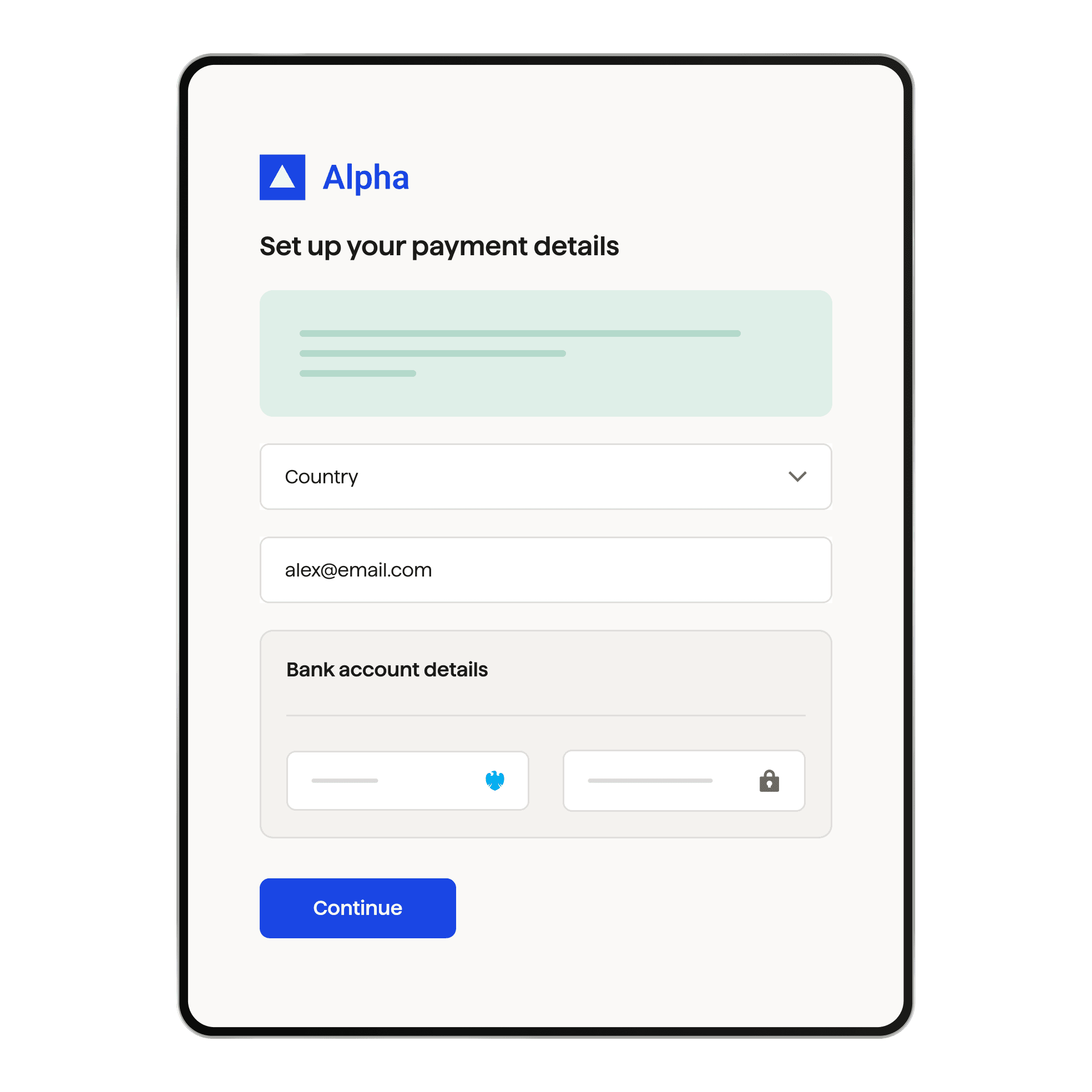 One-time payment setup 