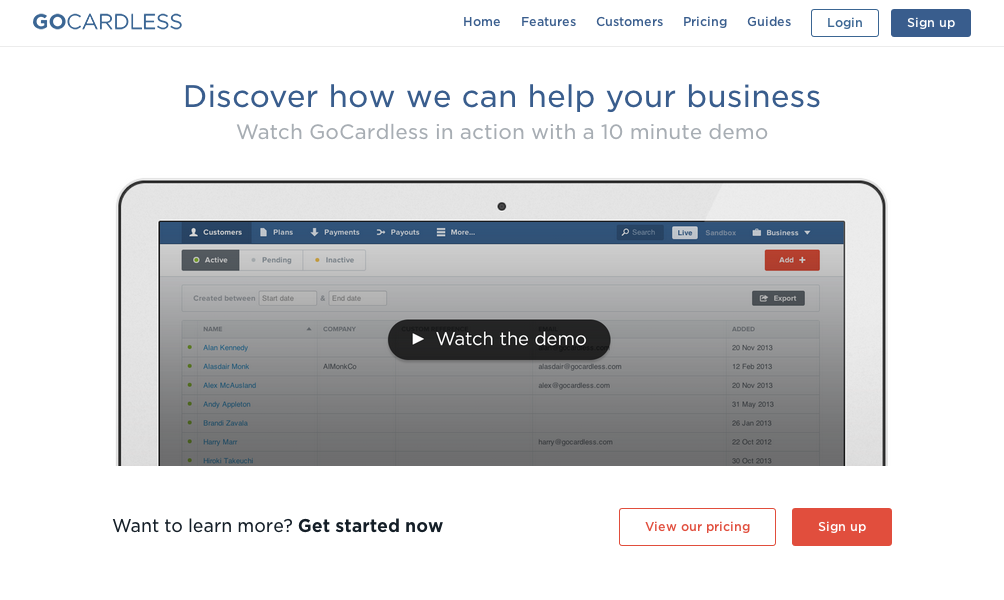 GoCardless Watch a Demo Page