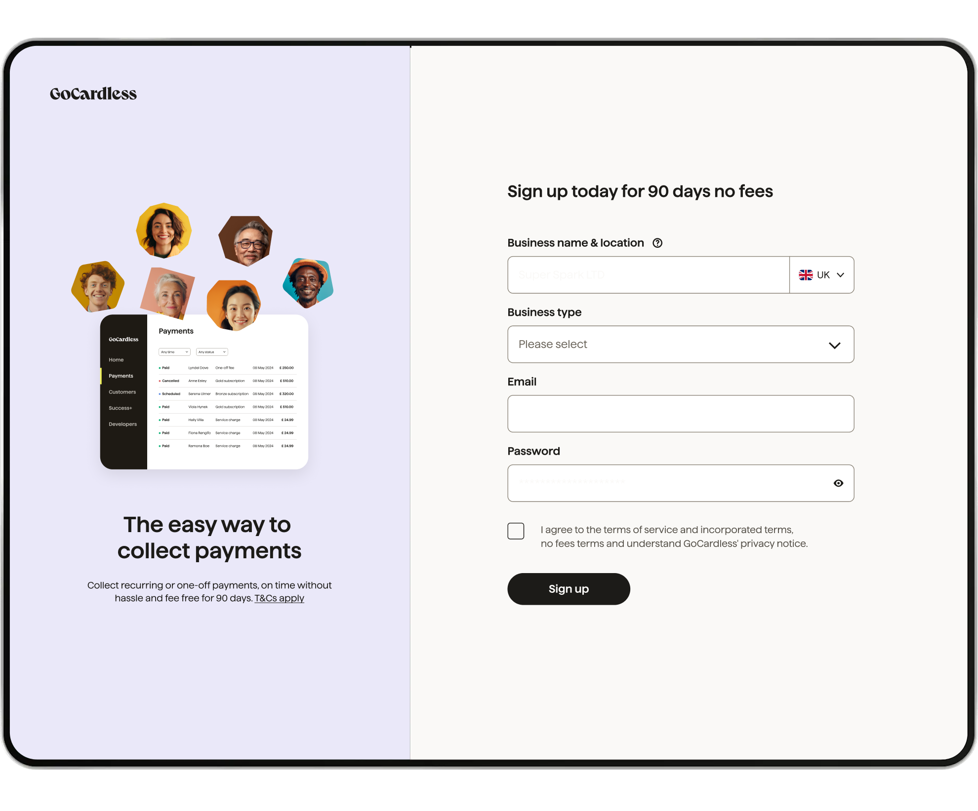 Sign up in minutes