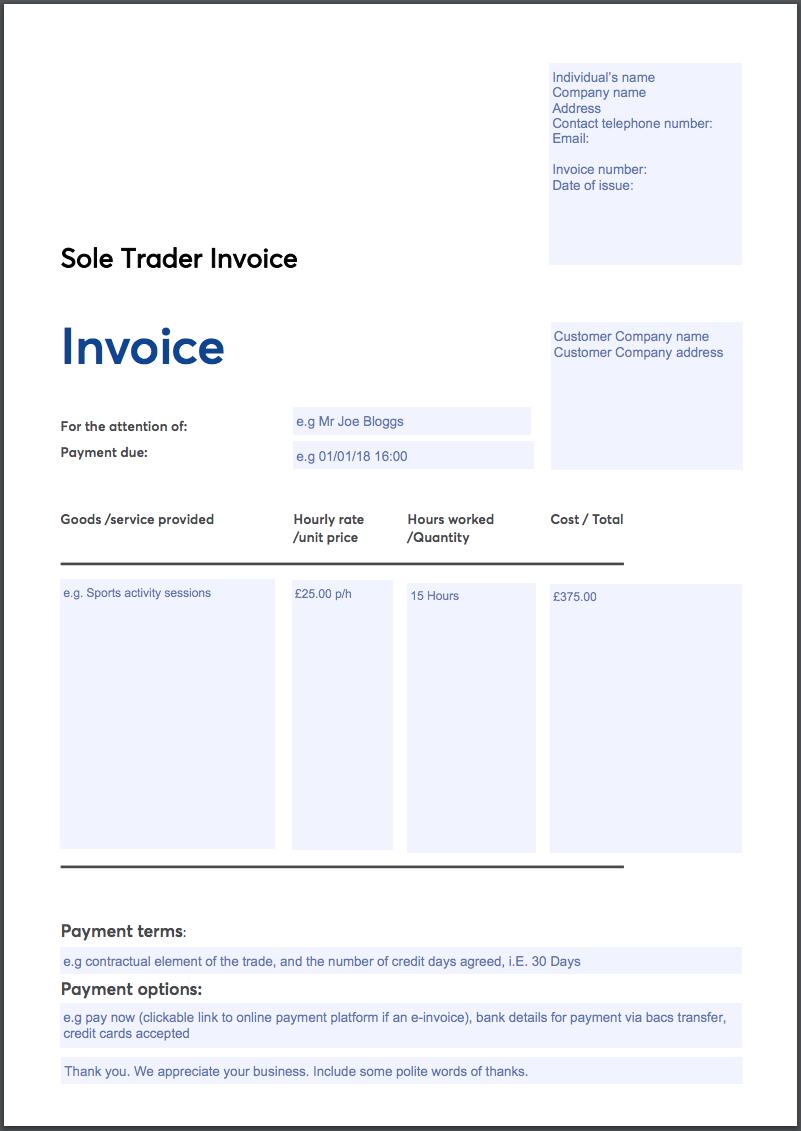 Free Invoice Template Sole Trader Ltd Company VAT Invoice