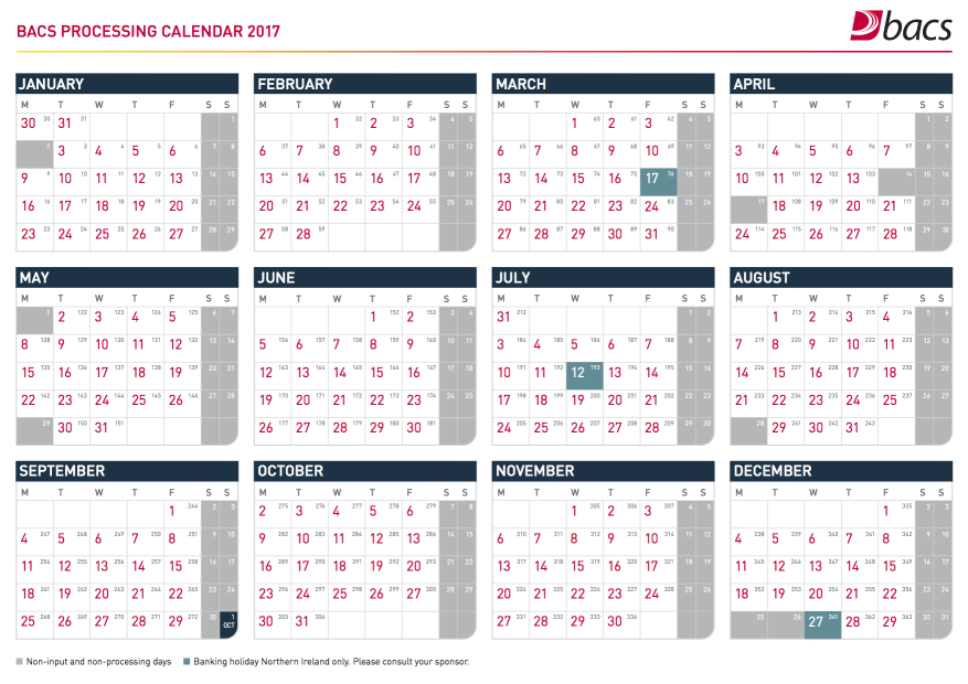 Bacs Processing Calendar 2017 GoCardless