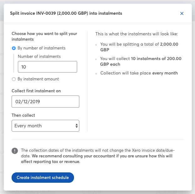 GoCardless for Xero - Instalments launch screenshot