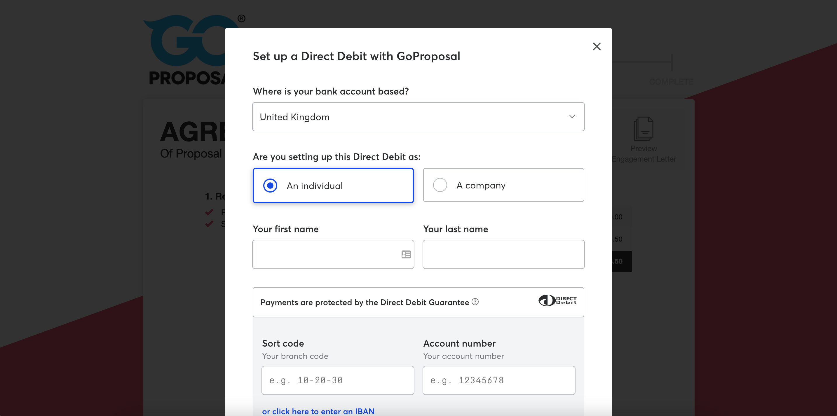 Drop in payment page