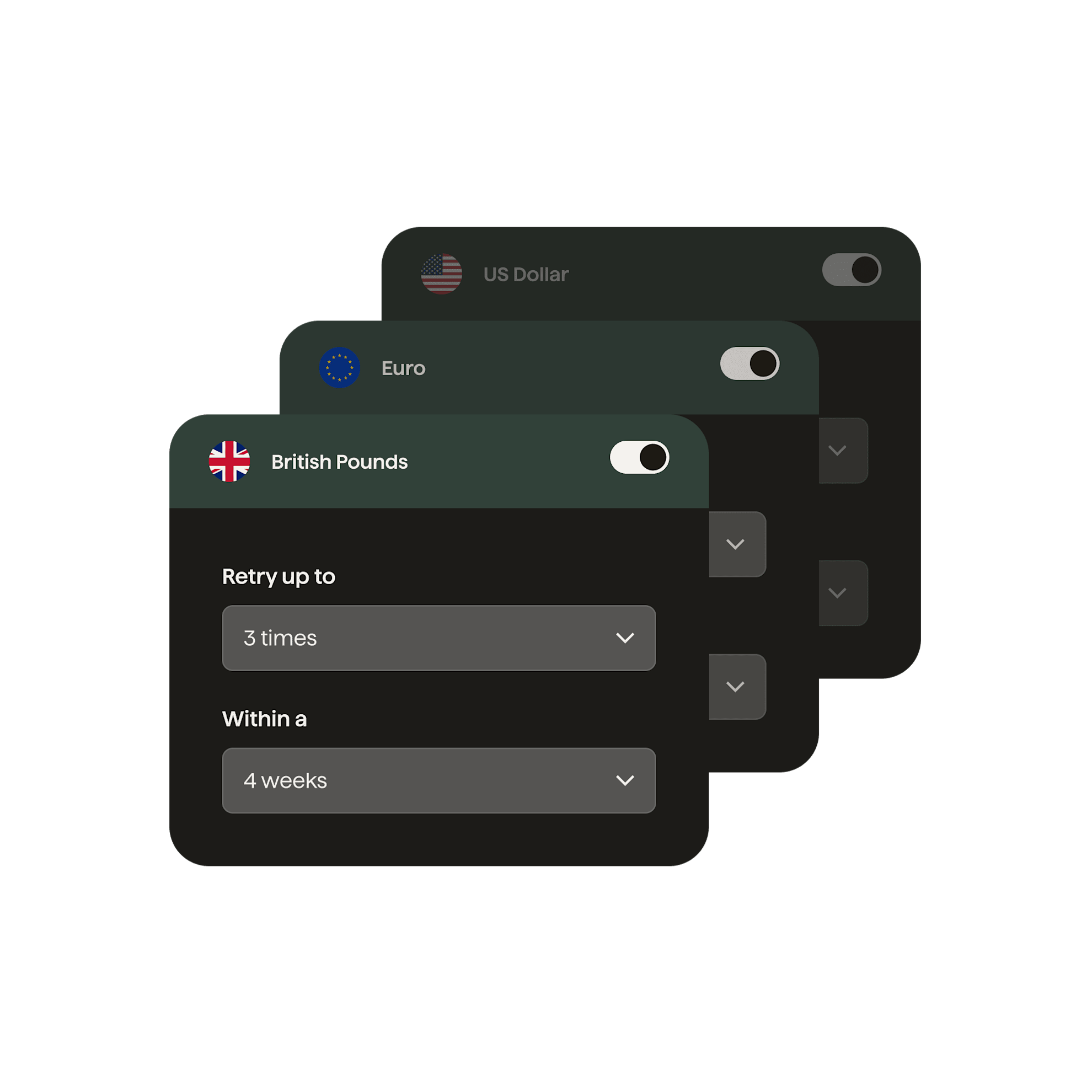 In the GoCardless dashboard or API, select the number of payment retries and the timeframe that works for you