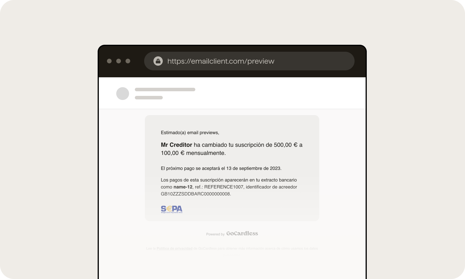 Payer notification example, subscriptions