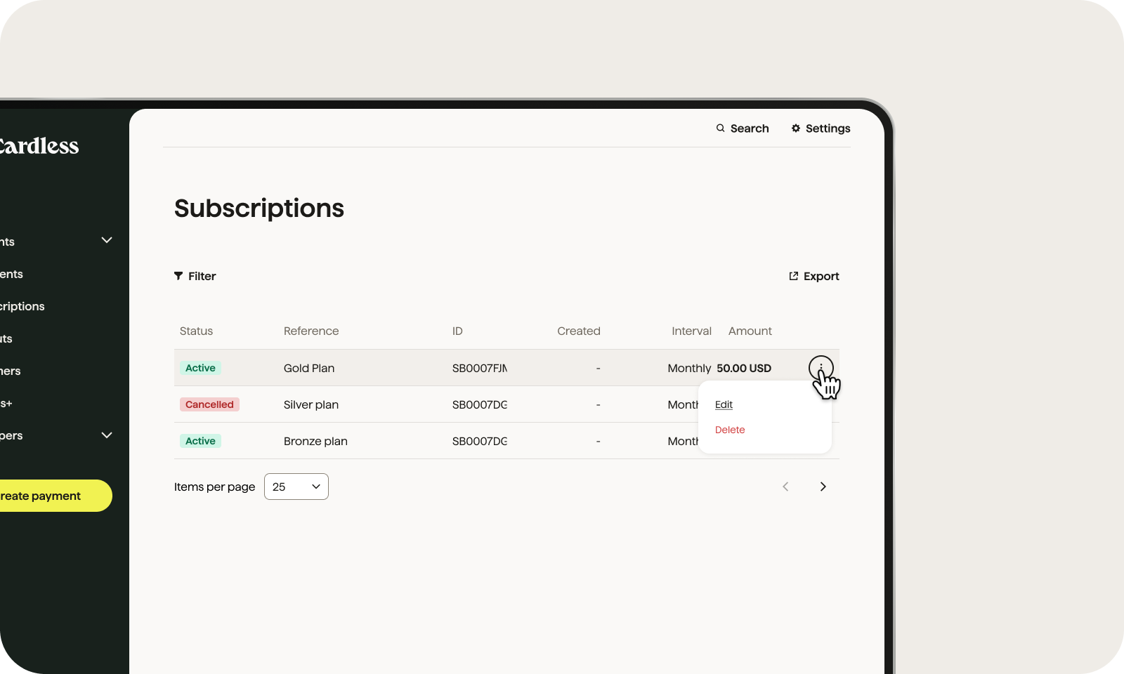 Subscriptions dashboard
