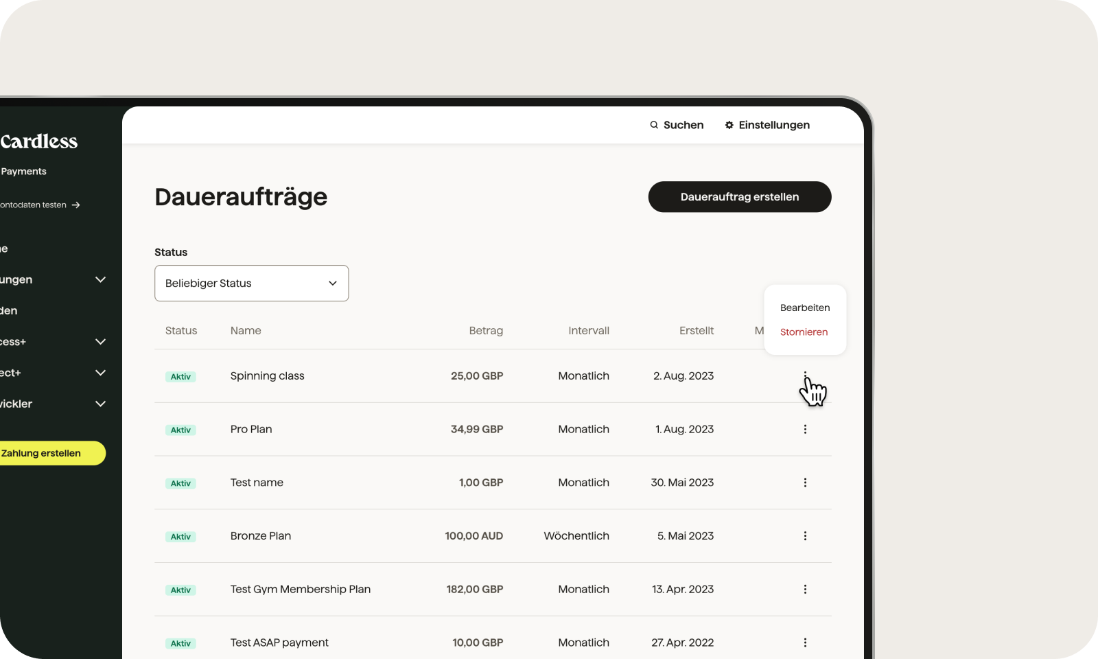 Subscriptions dashboard