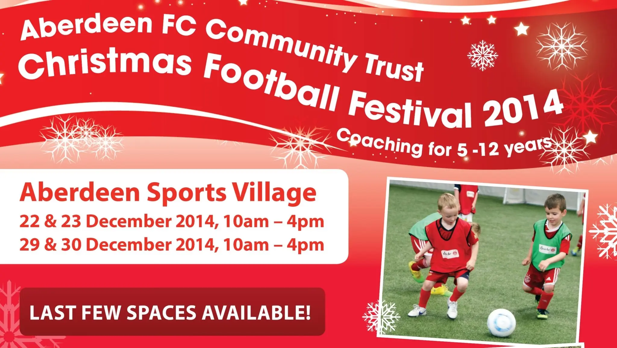 Limited spaces left on AFCCT Christmas Football Festival image