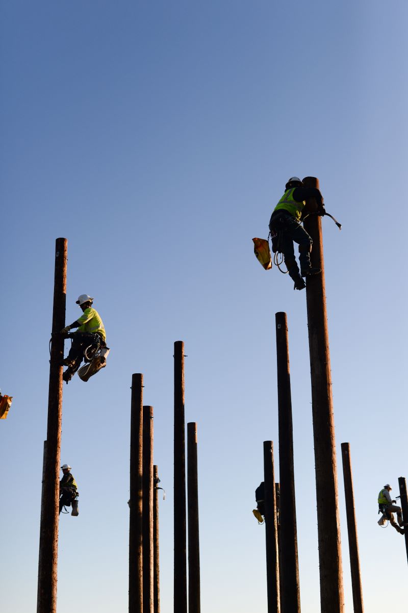Pre-apprentices with PGE climb power poles during a line crew training event