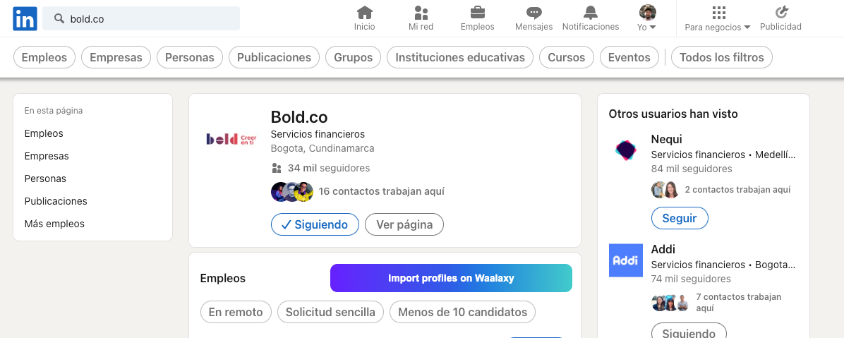 Busca otras empresas en Linkedin