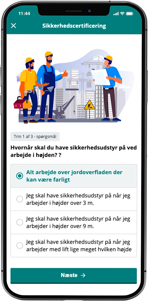 Bygge medarbejder mobil træning i hånden app screenshot E-learning sikkerhed