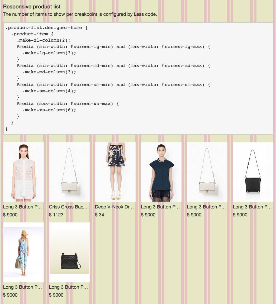 Grid debugger custom tool for responsive development applied to ecommerce screen with product catalog