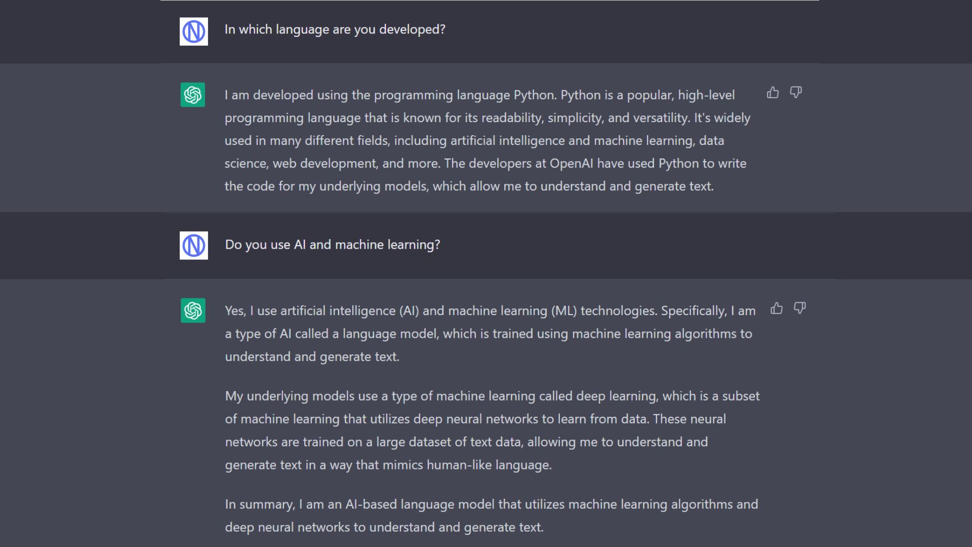 Conversation with the language model from OpenAI ChatGPT  on machine learning and Python