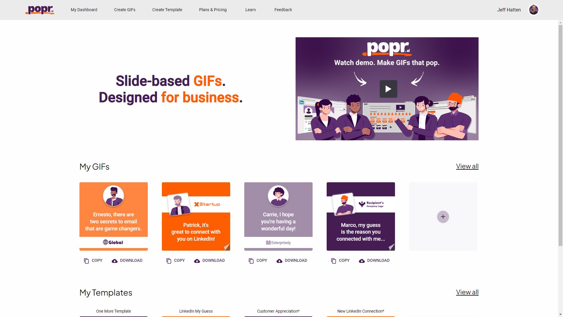 Popr.ai user dashboard