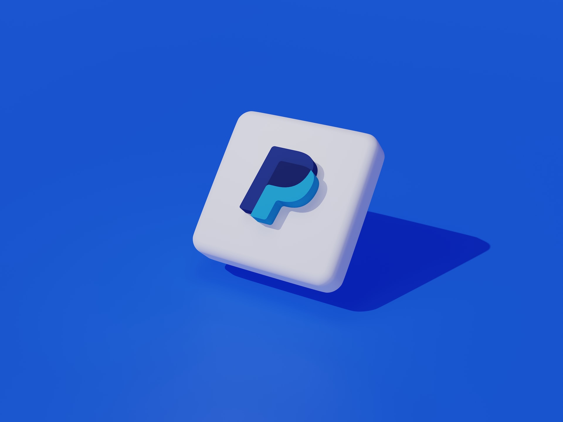 The PayPal logo represented as a 3D icon against a blue background.