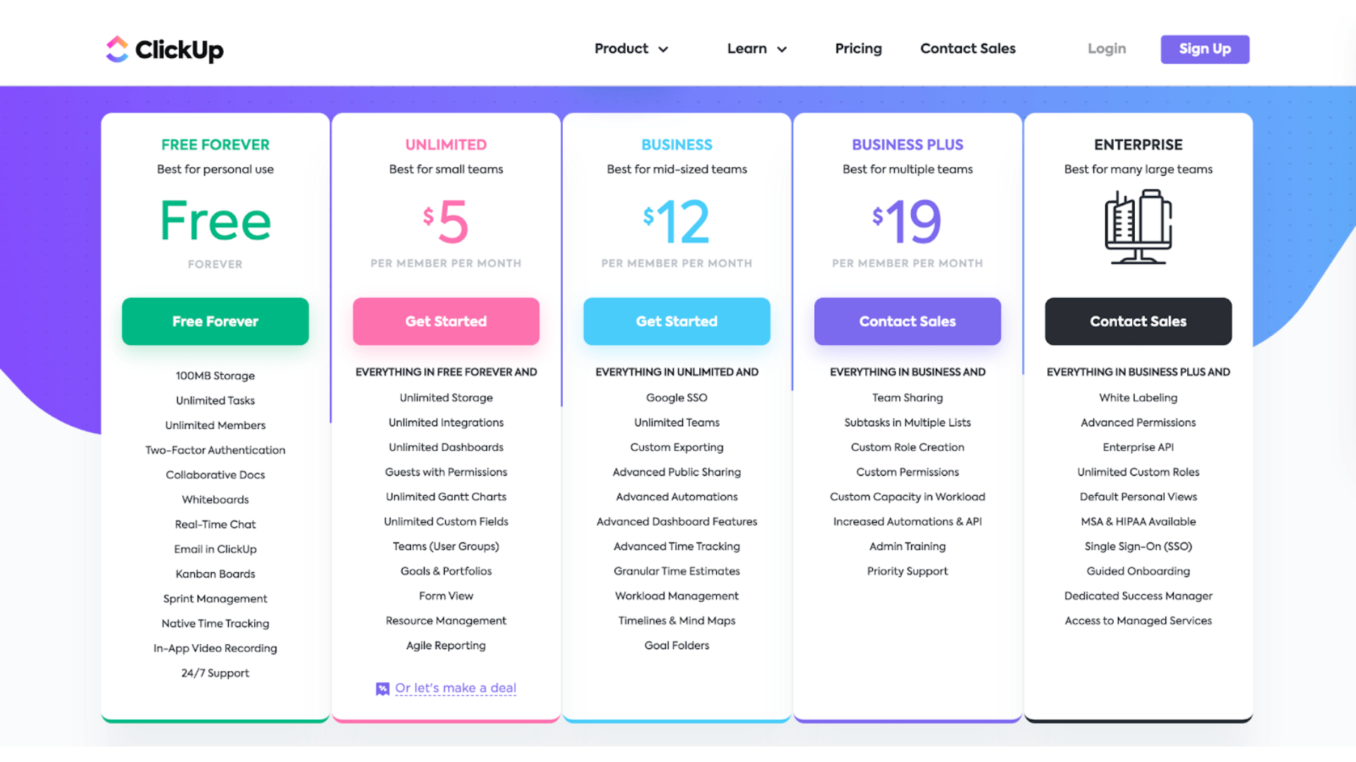 ClickUp's pricing plans