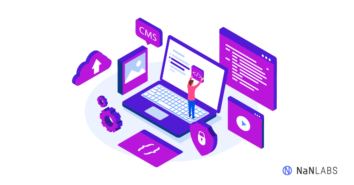  Isometric illustration of a man on top of a big laptop touching a code icon