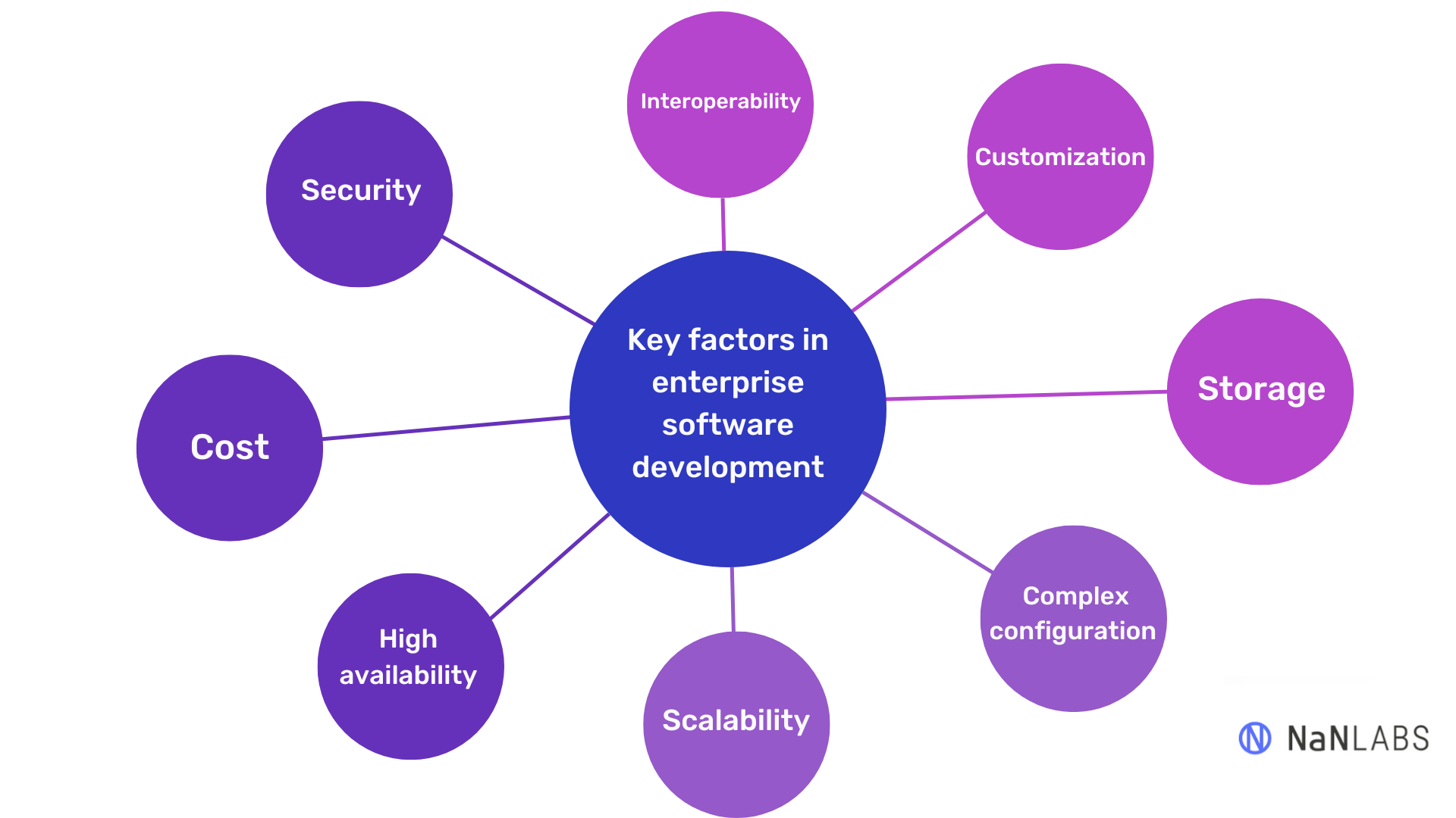 A radial graph showing 8 factors to consider before entering into enterprise software development.