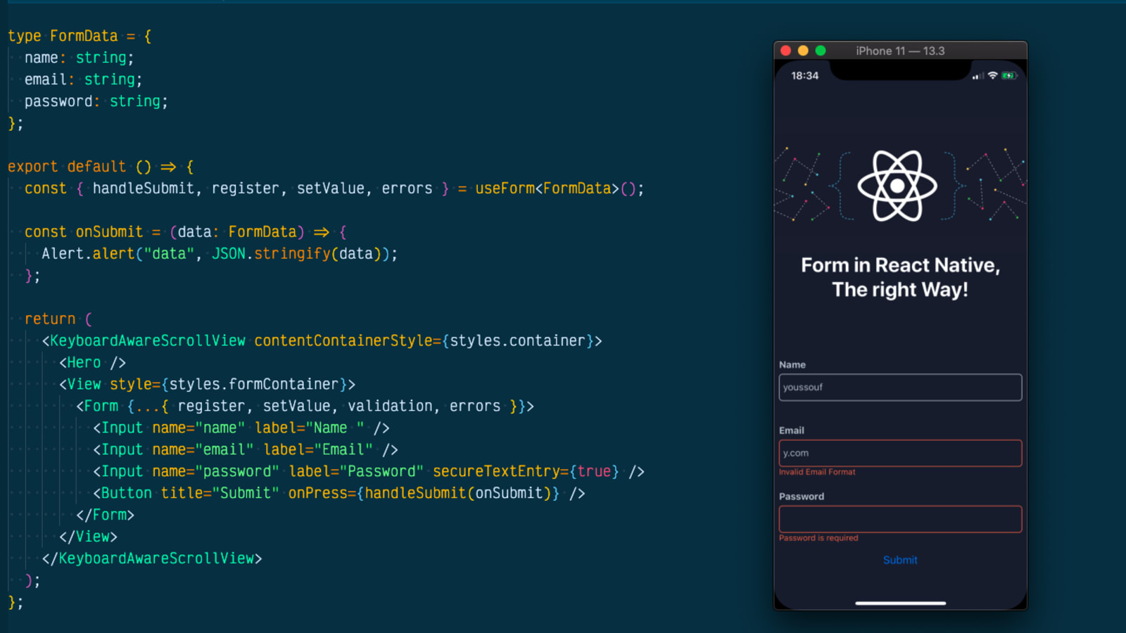  Code that explains how to create a form in React Native