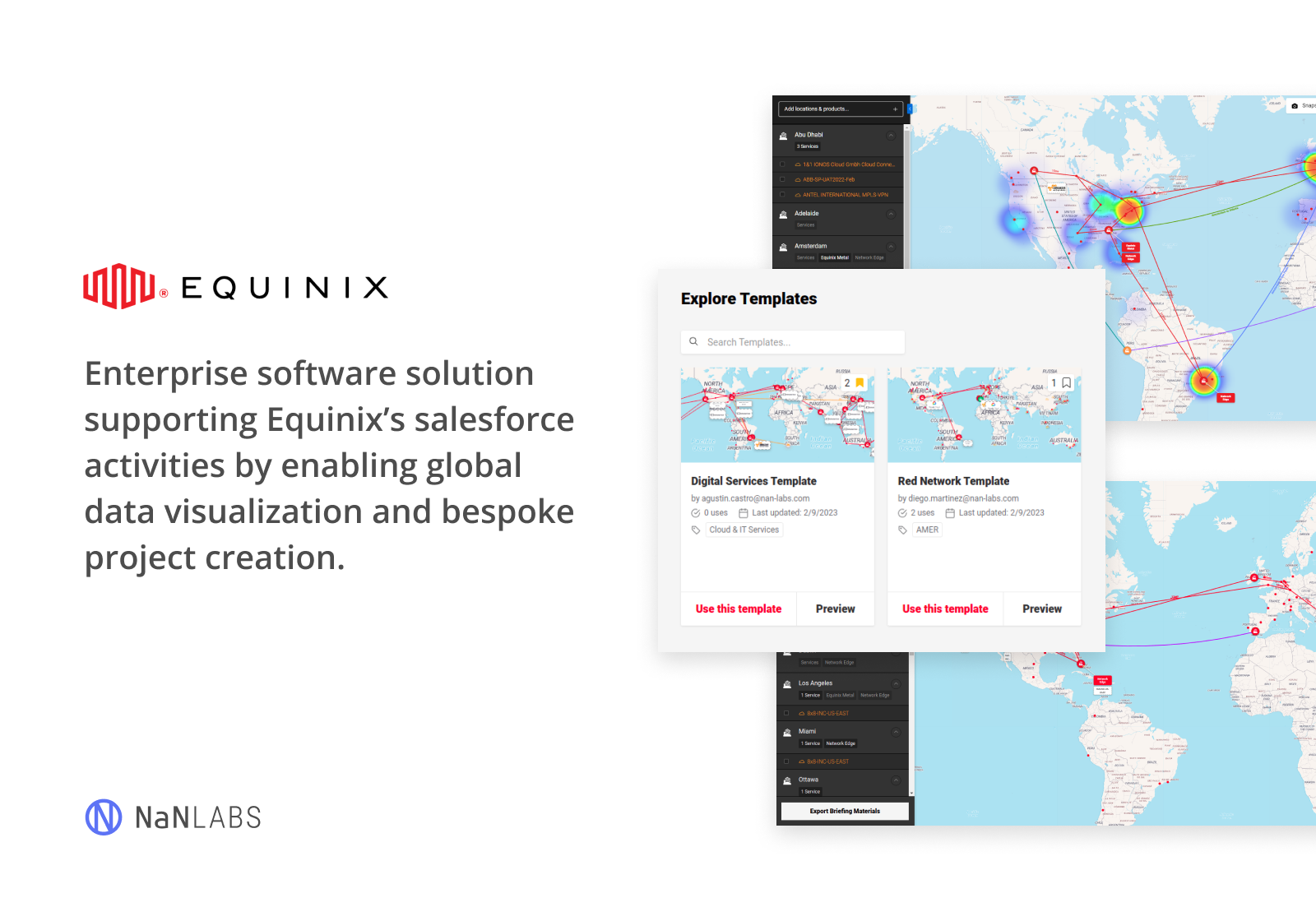  Equinix data visualization templates showing heatmaps on a world map