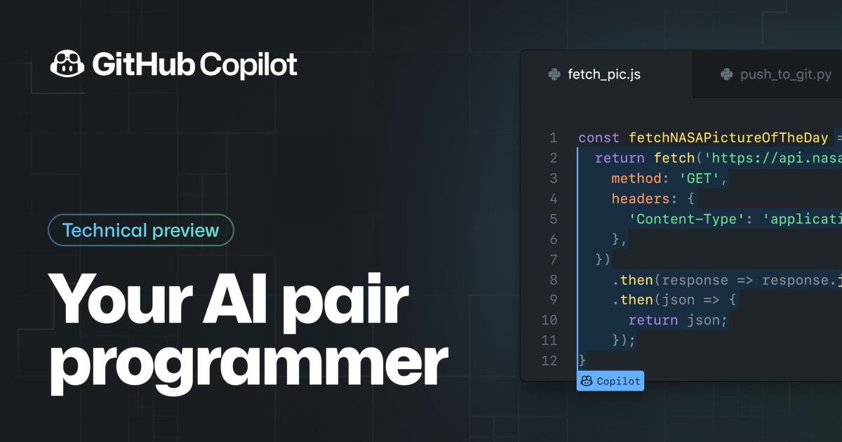 GitHub Copilot Hero image with text that reads “Your AI programmer”