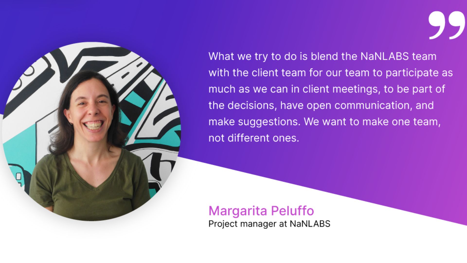 Quote about team augmentation by Margarita, Project manager at NaNLABS