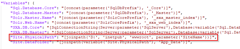 SXA XP0.json - Site.PhysicalPath Variable