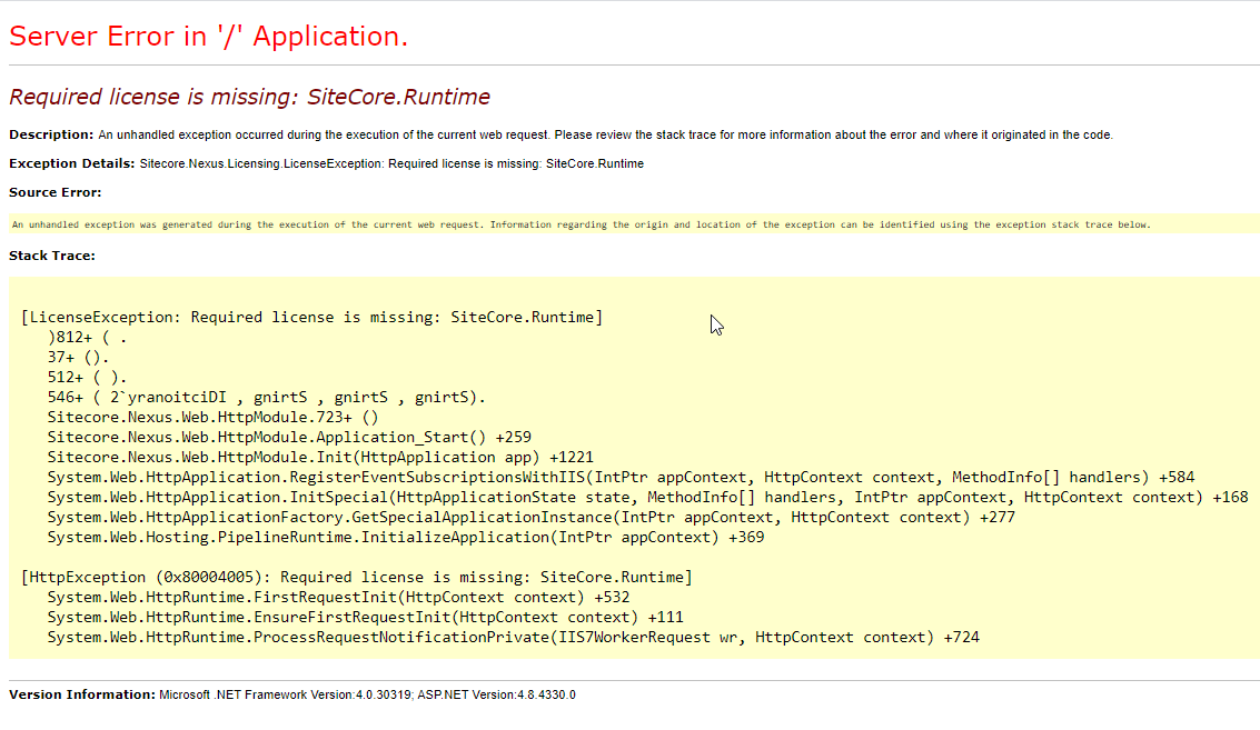 Required license is missing_ SiteCore_Runtime