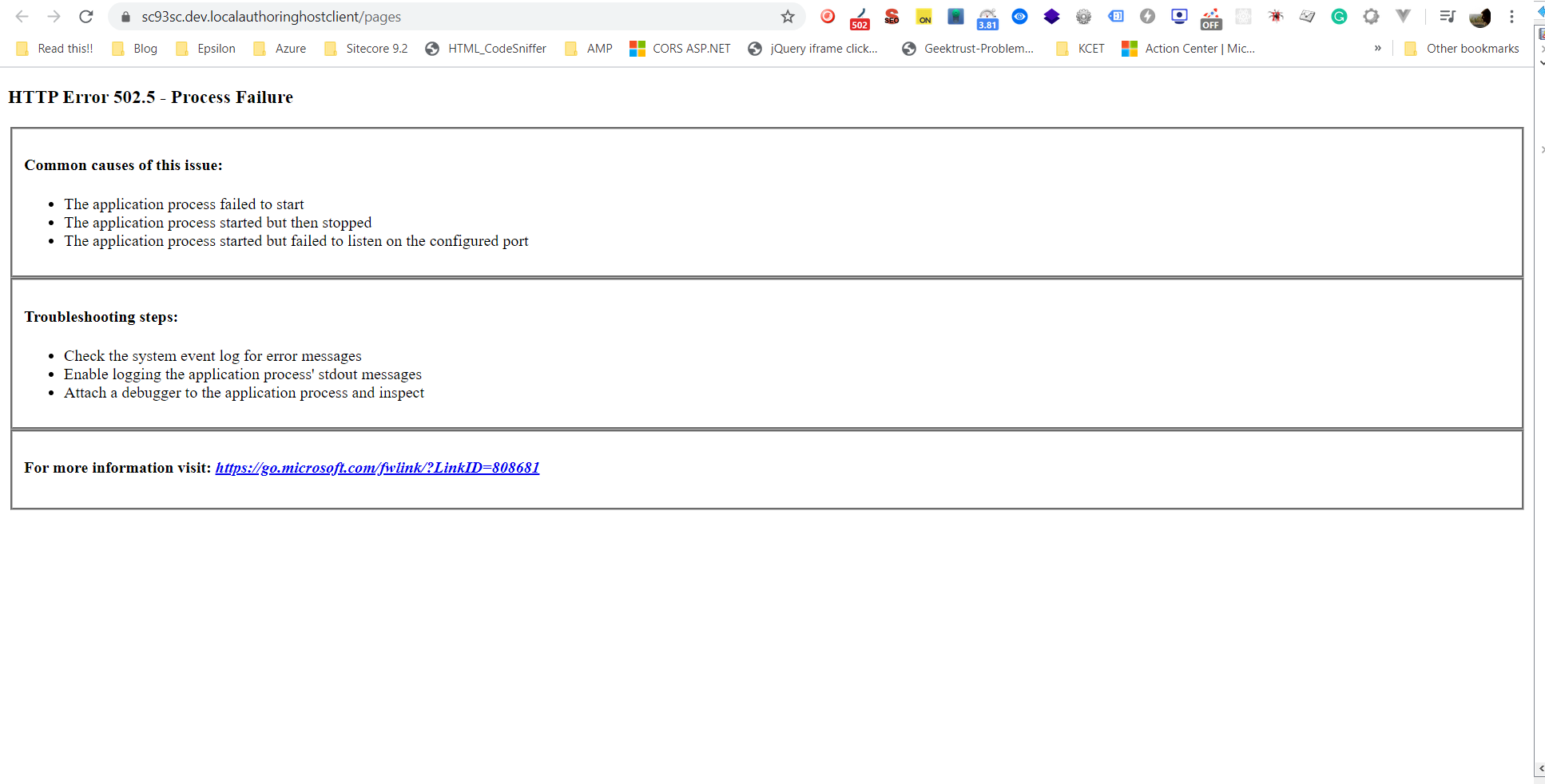HTTP 502.5 Error - Sitecore Horizon