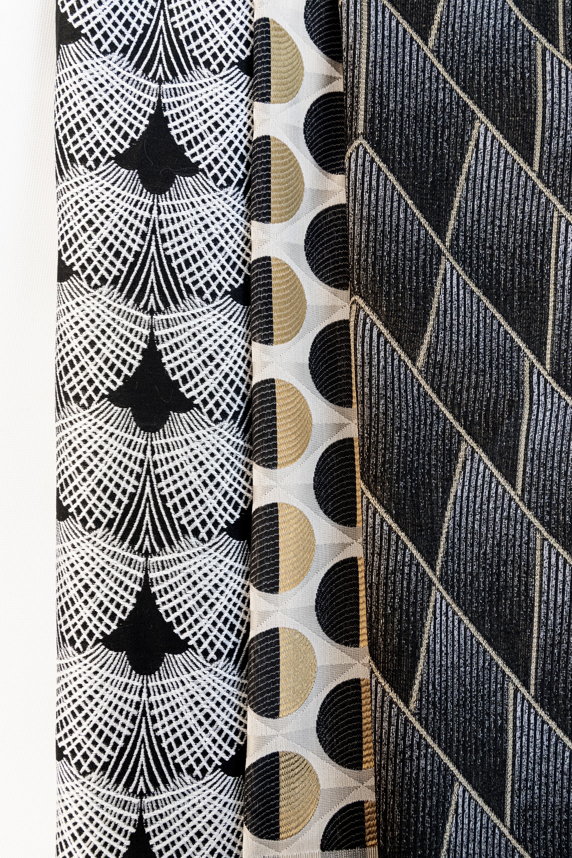 layered art deco patterned fabrics