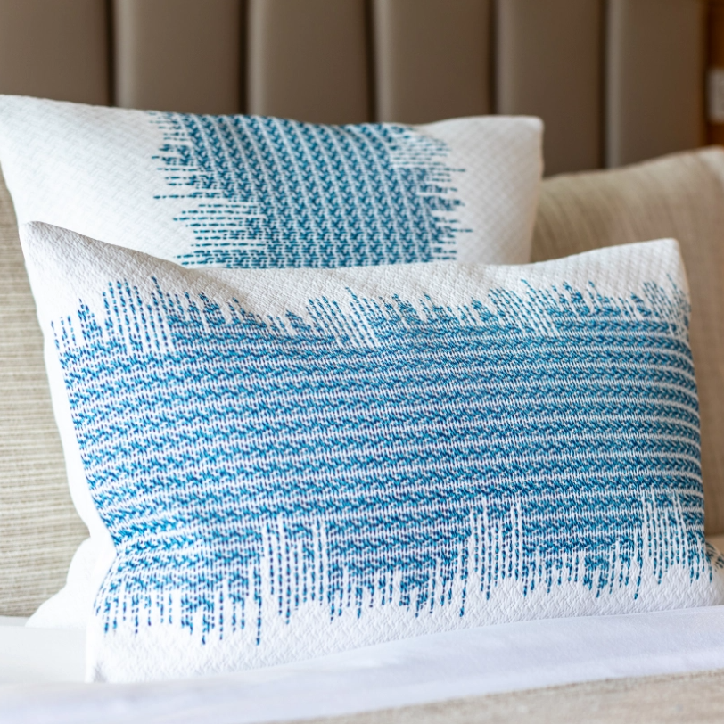 blue and white cushions