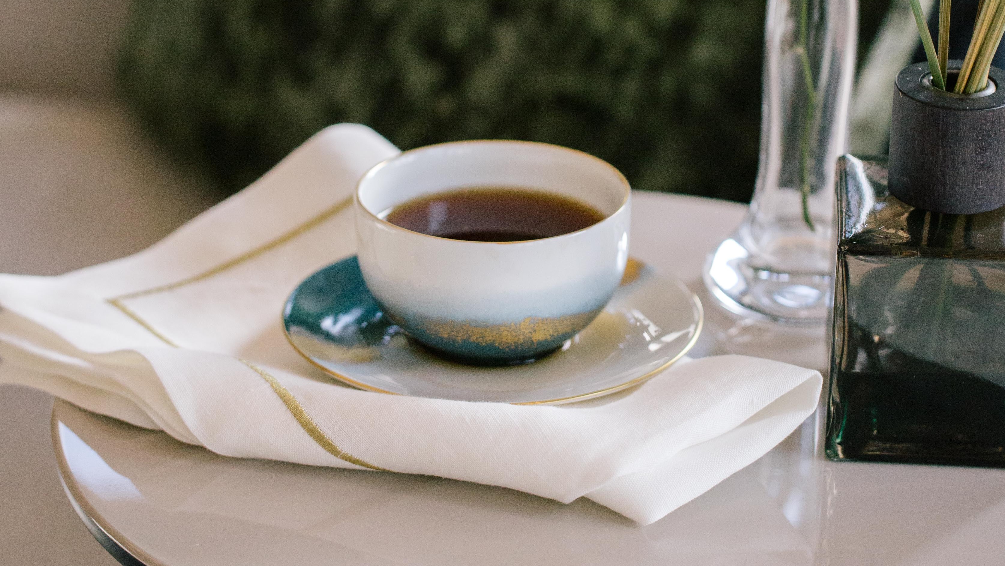 close up of plate on table linen