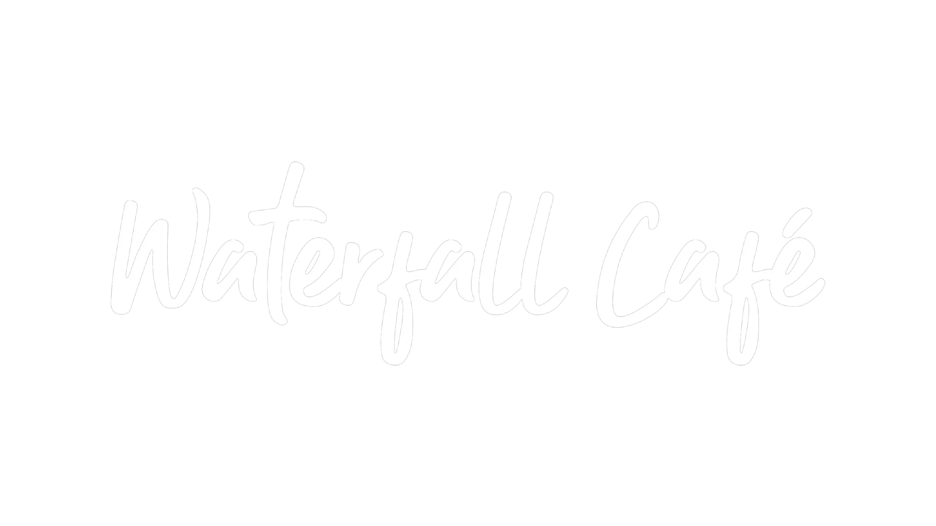 Waterfall Café" written in cursive white font.