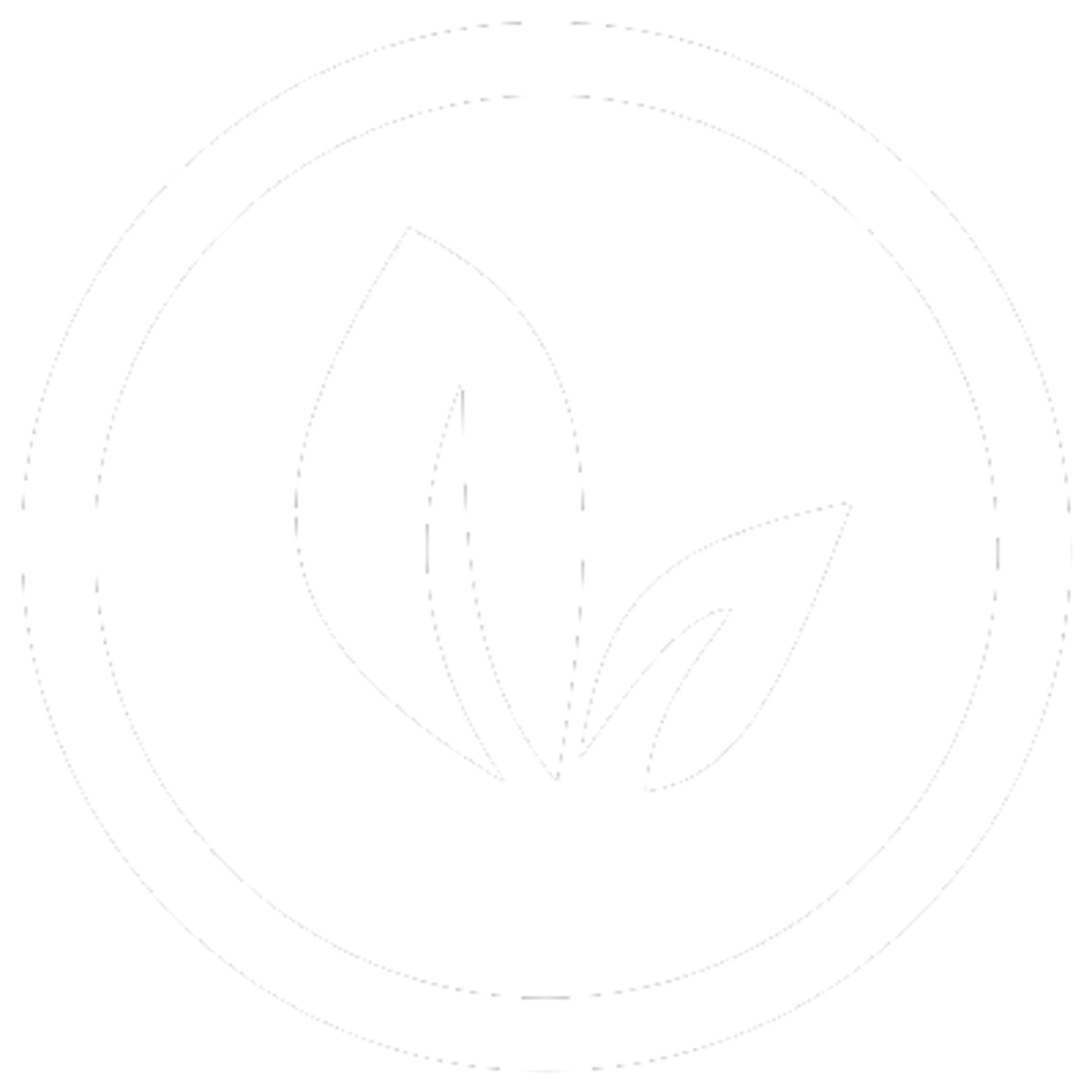 White icon of two leaves inside a circle on a black background.