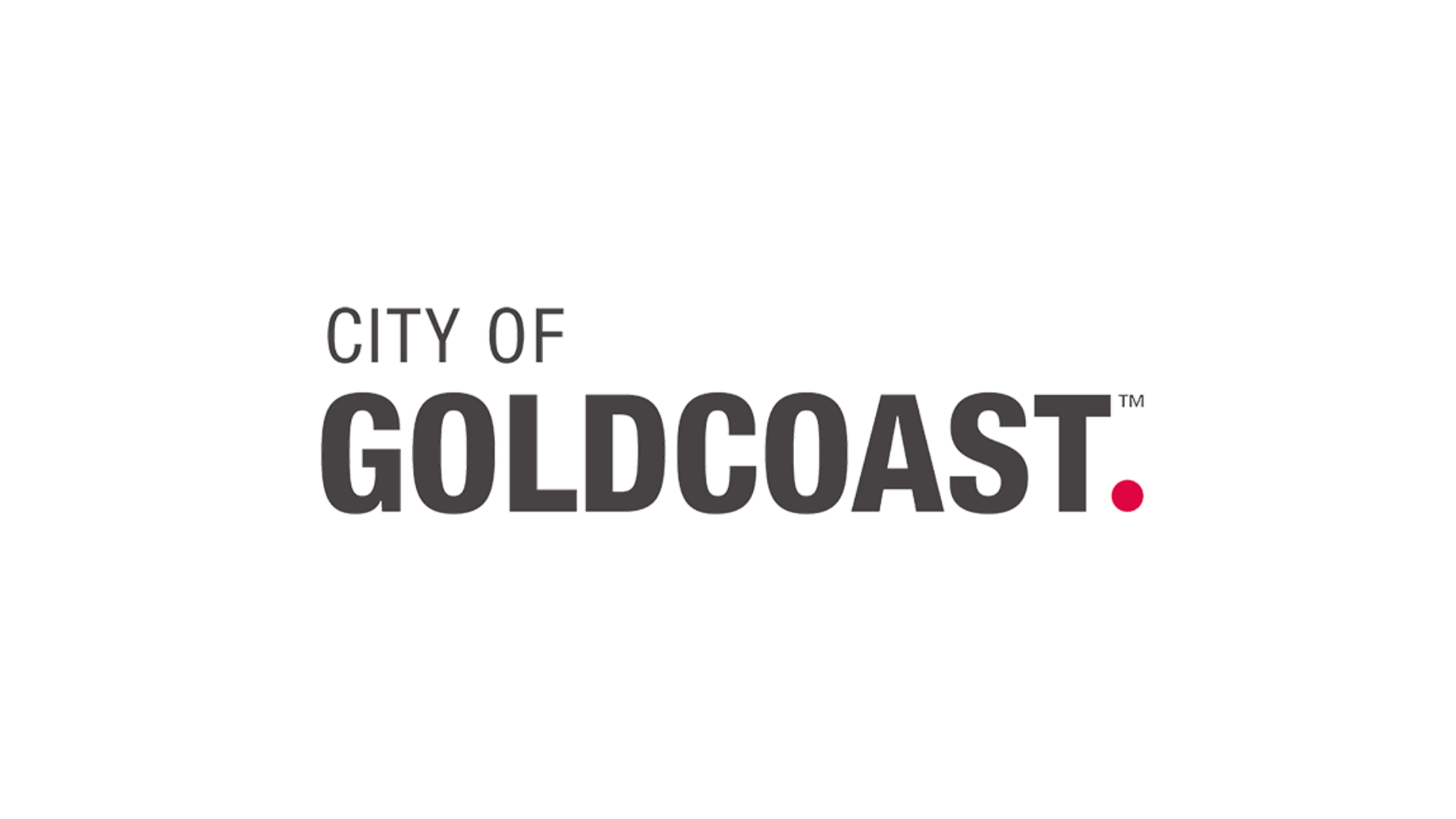City of Gold Coast logo with the words "City of GOLDCOAST" in bold black text on a white background, with a red dot at the end.