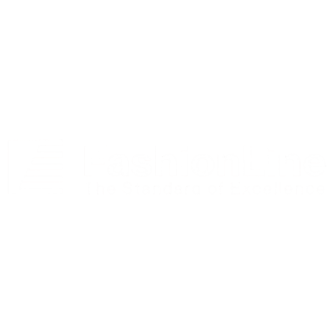 Logo for FashionLine featuring a stylized "E" with horizontal lines, followed by the text "FashionLine" and the tagline "The Standard of Excellence" on a light background.