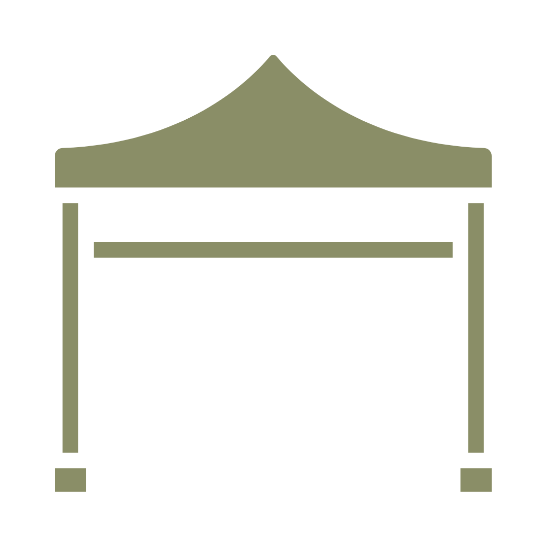 Green outline icon of a gazebo.