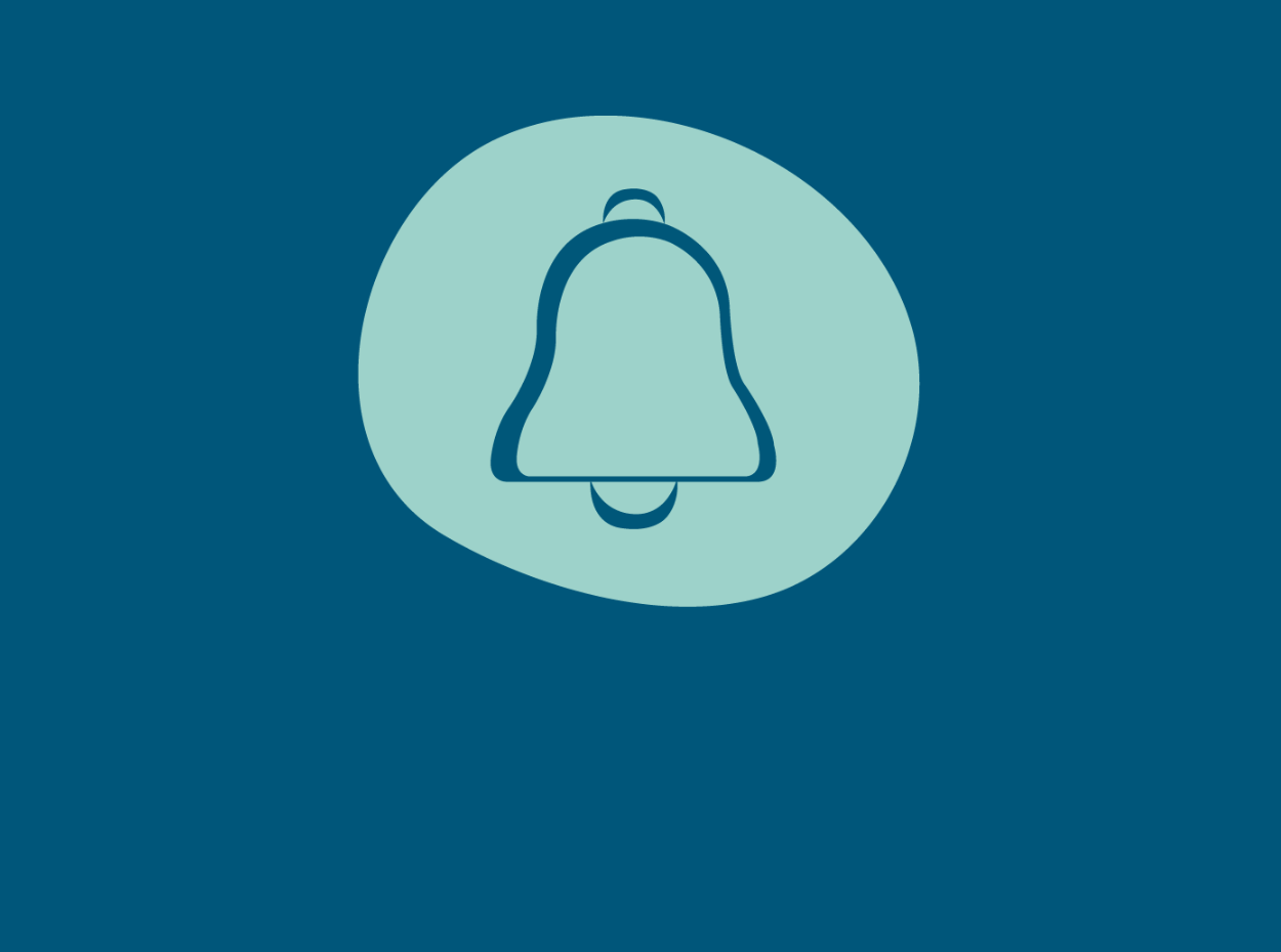 Illustration of a bell icon inside a light blue circle, placed on a darker blue background.