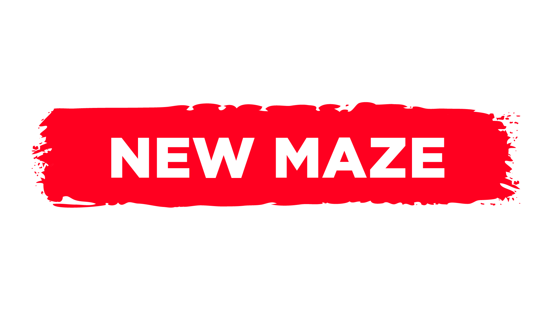 A bold red paintbrush stroke with the white text "NEW MAZE" centered on it, set against a light gray background.