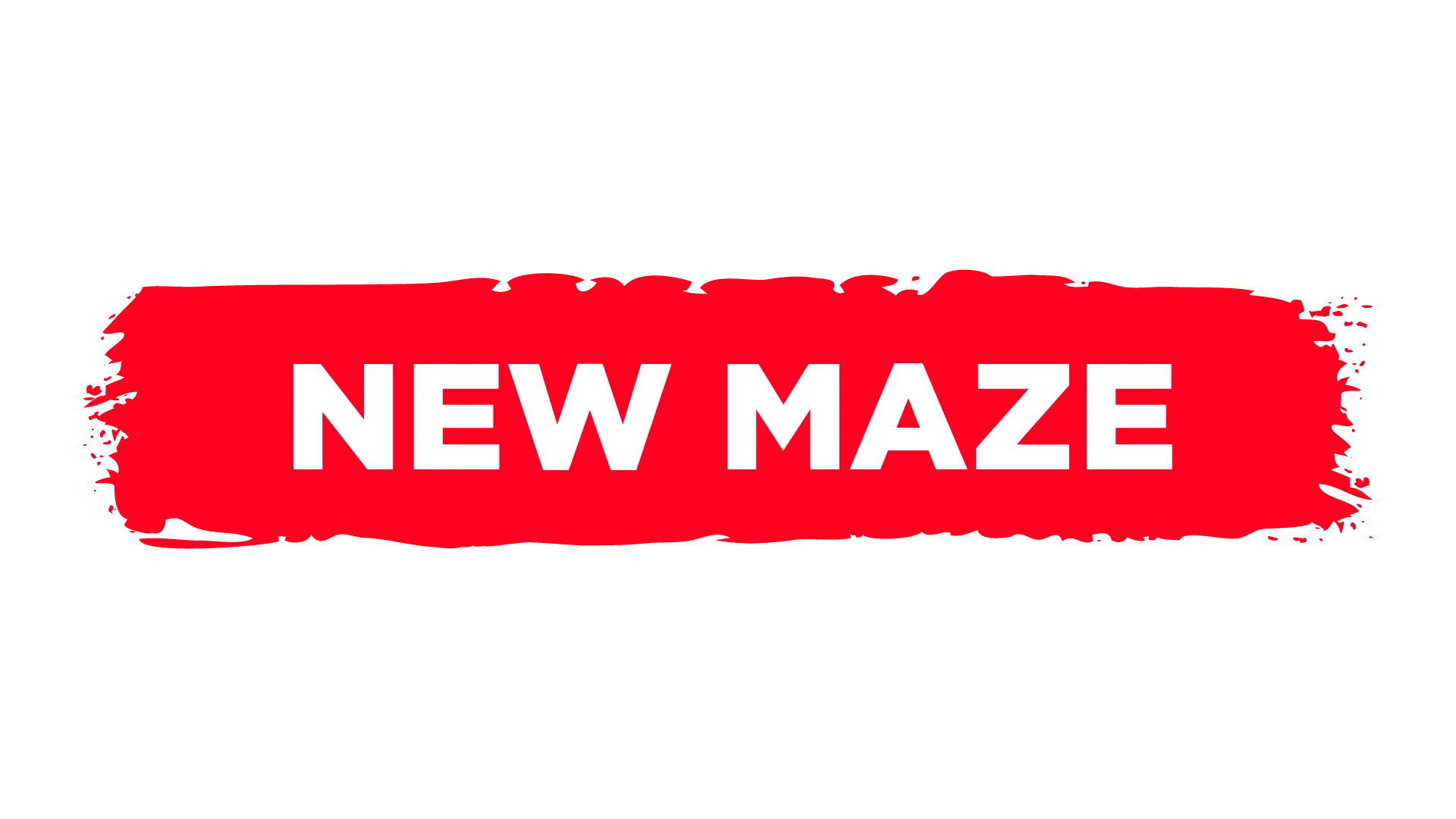 A bold red paintbrush stroke with the white text "NEW MAZE" centered on it, set against a light gray background.