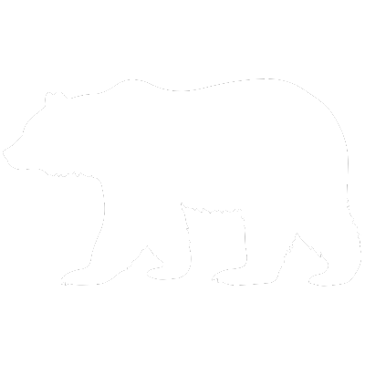 Silhouette of a bear walking on all fours, facing left, against a black background.